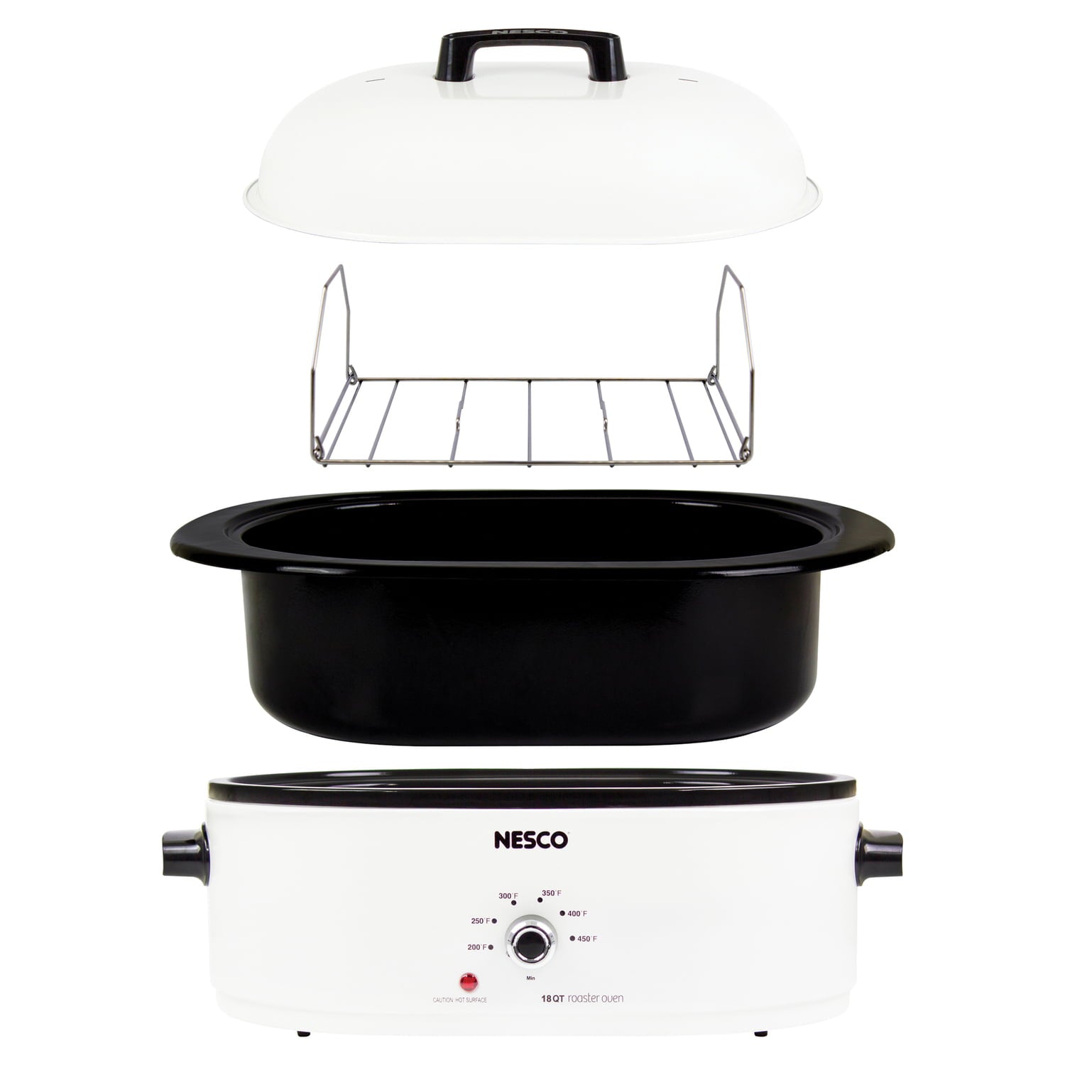 NESCO 18-Qt. 1,450-Watt Roaster with Porcelain Cookwell, White, MWR18-14