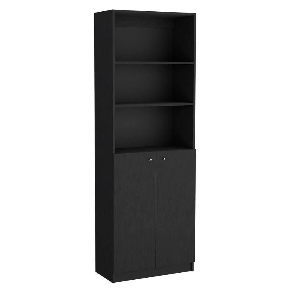 Kenyon Tall 5 Shelf Narrow and Cabinet Bookcase Set of 2