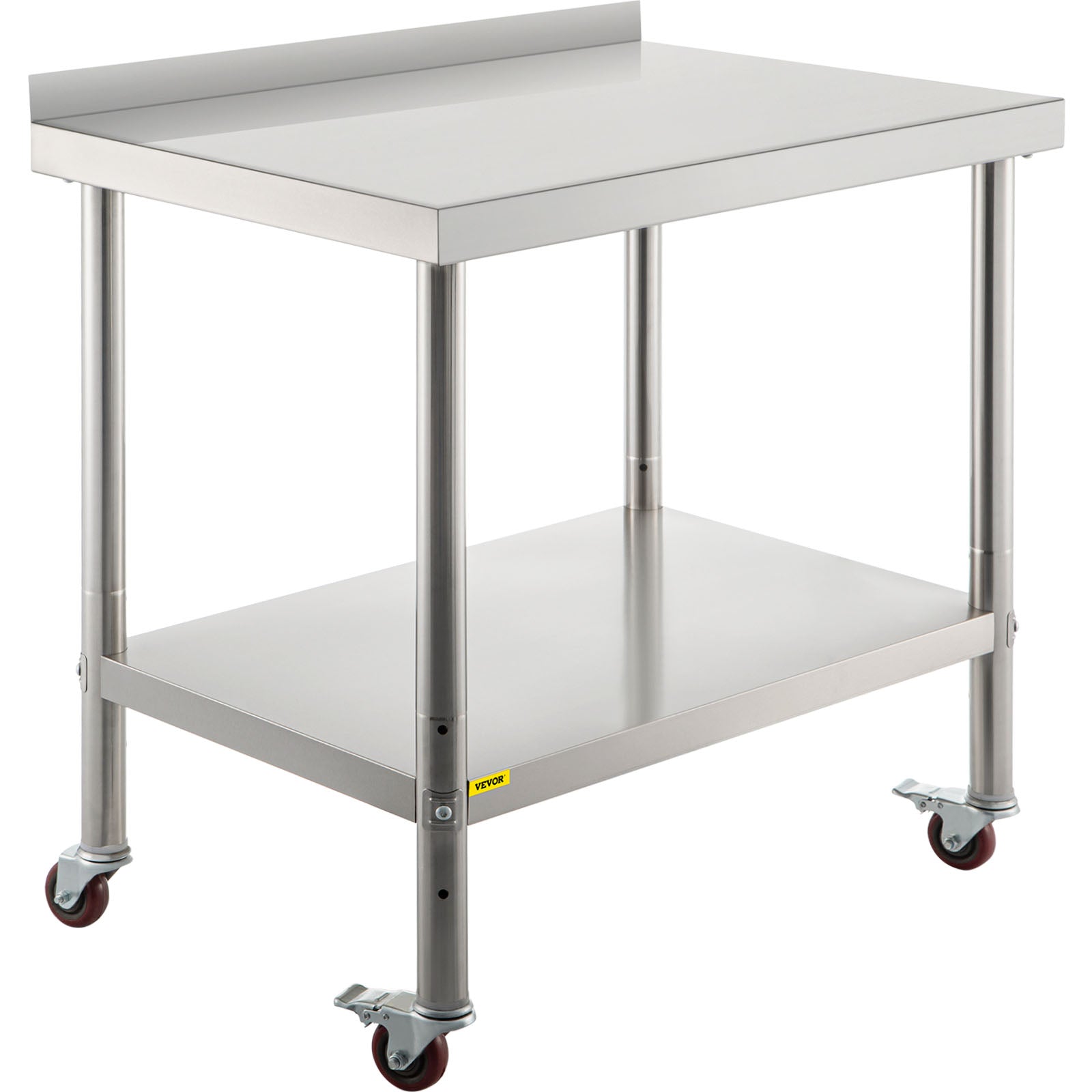 VEVORbrand Stainless Steel Prep Table， 24 x 15 x 35 inch， 440lbs Load Capacity Heavy Duty Metal Worktable with Backsplash Adjustable Undershelf and 4 Casters，  for Kitchen Restaurant