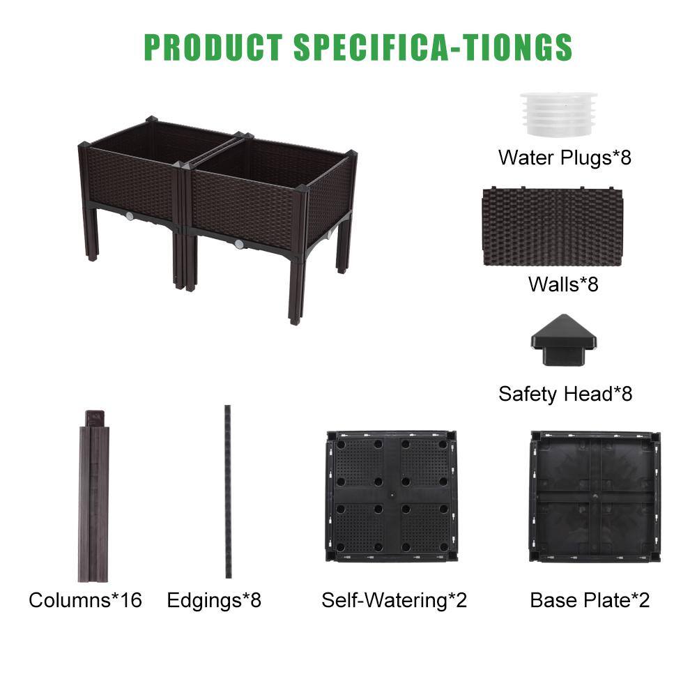 Winado 15 in. W x 10 in. H Brown Plastic Raised Garden Bed (2-Pack) 288053908485