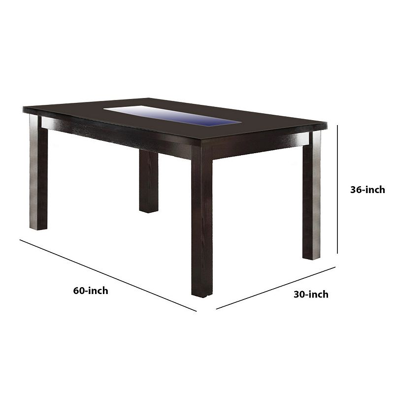 Wooden Dining Table With Tempered Glass Top， Brown