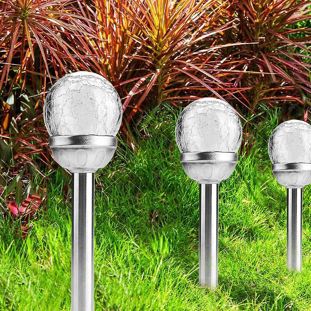 2Pcs Waterproof Led Solar Powered Garden Lamp Courtyard Stake Crackle Round Ball Lights