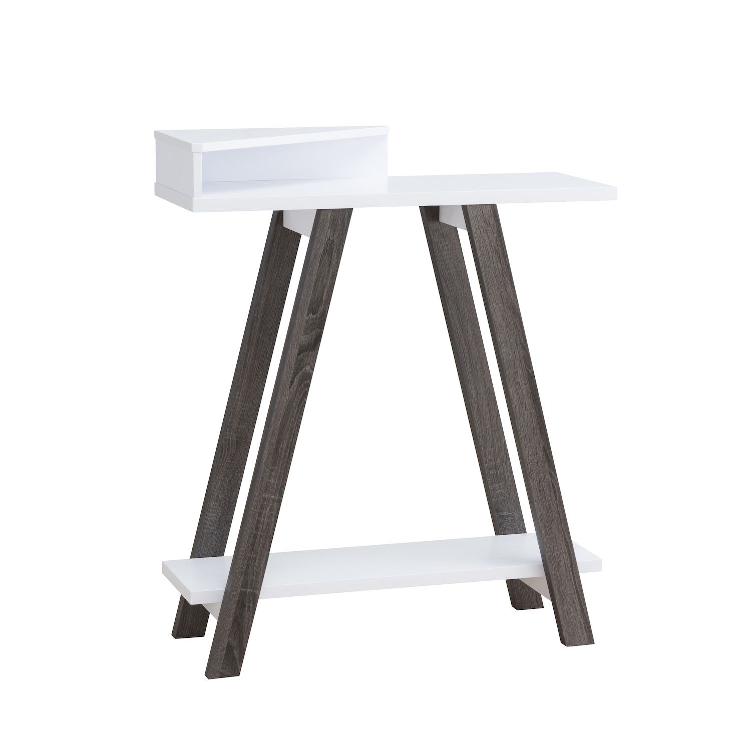 FC Design White and Distressed Grey A-Shape Leg Console Table with Bottom Shlef