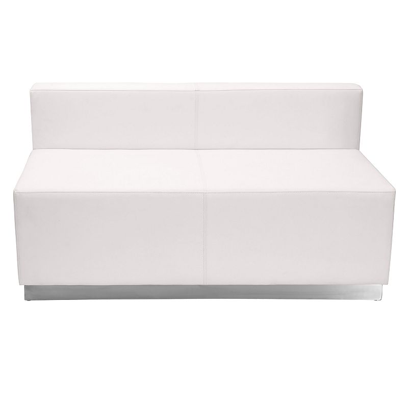 Emma and Oliver White LeatherSoft Loveseat with Brushed Stainless Steel Base