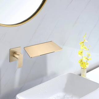 cadeninc Single Handle Rectangular Waterfall Wall Mounted Bathroom Faucet in Brushed Gold CER-LQW1-0468