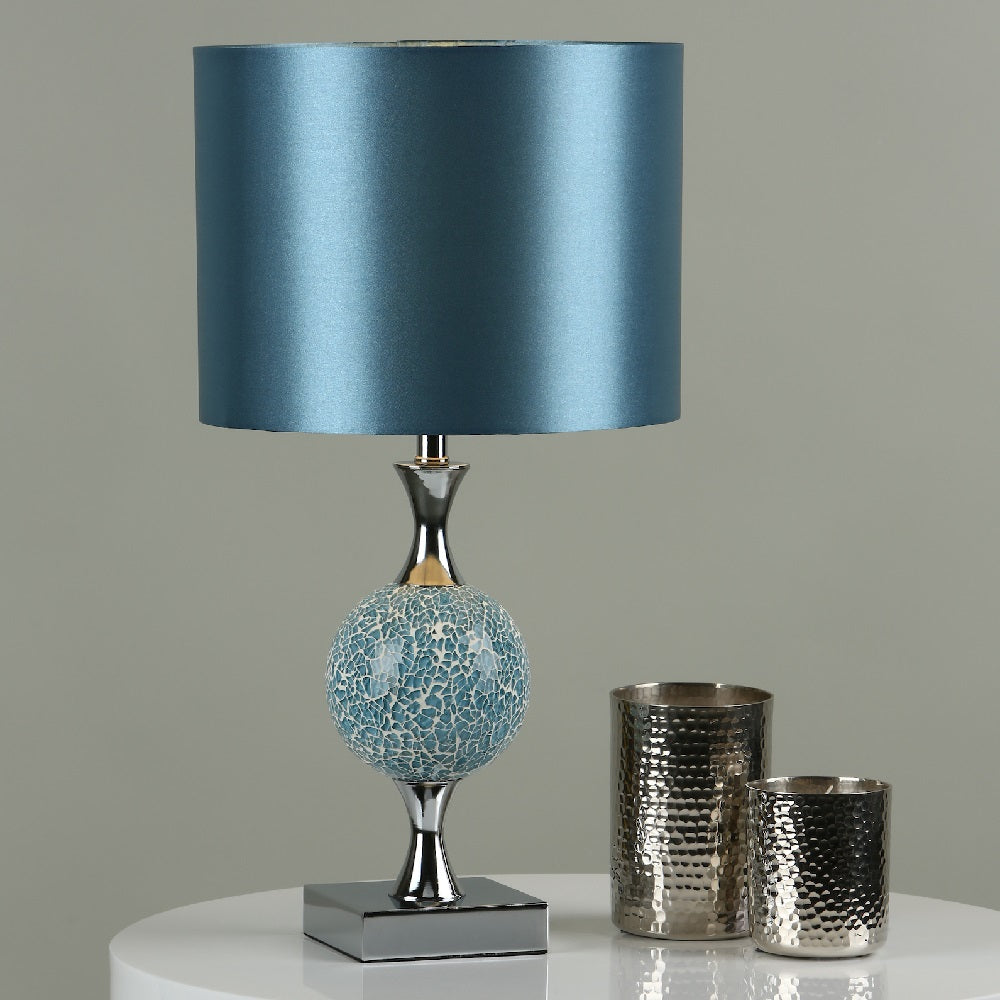 Britalia BRELS4223 Polished Chrome & Blue Mosaic Glass Table Lamp with Shade