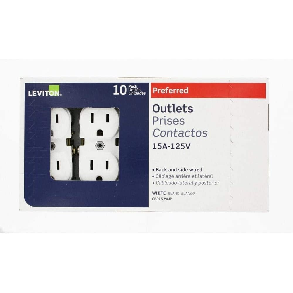 Leviton 15A 125V White Indented Face Duplex Receptacle Outlet 10pk