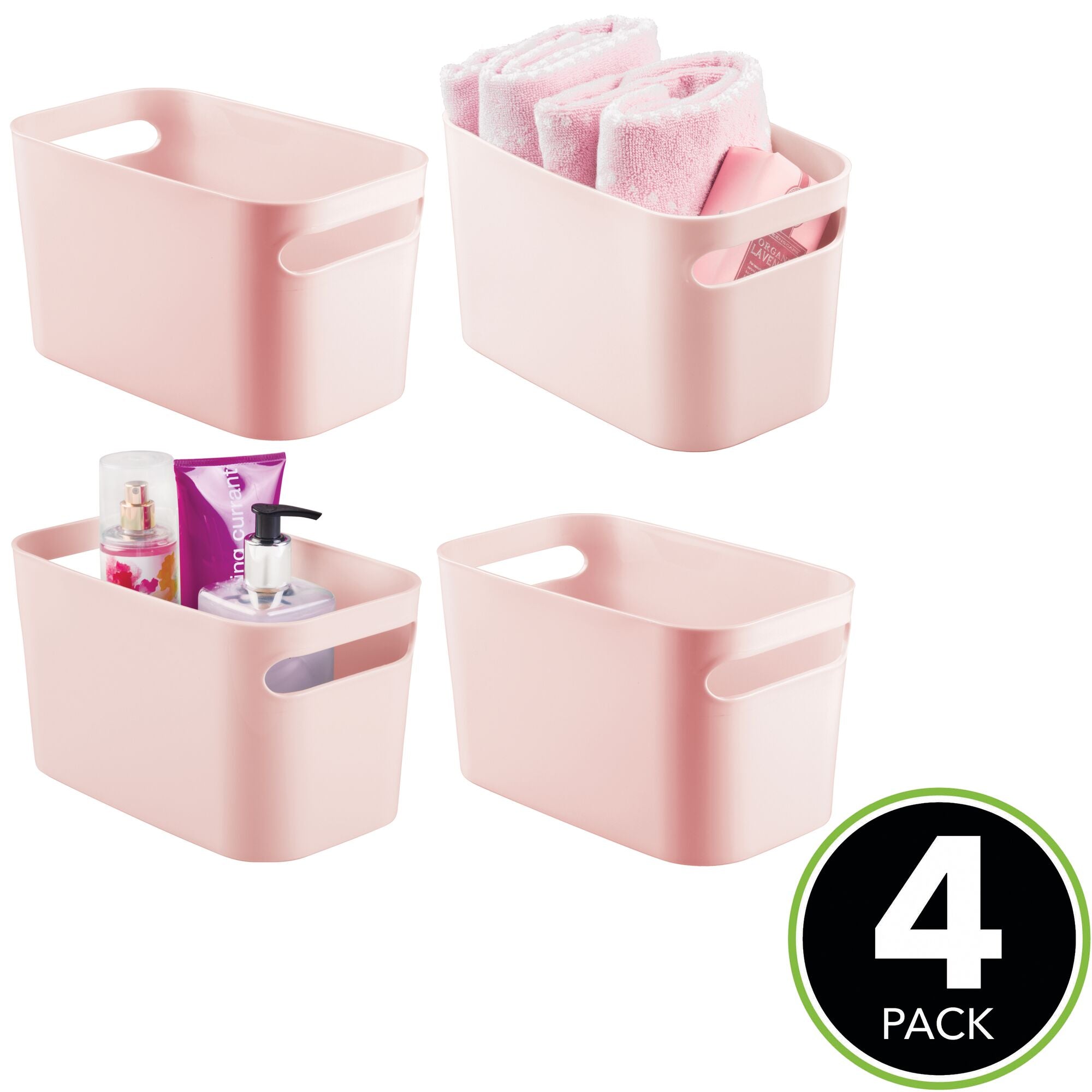 mDesign Deep Plastic Bathroom Vanity Storage Bin with Handles - Organizer for Hand Soap， Body Wash， Shampoo， Lotion， Conditioner， Hand Towel， Hair Brush， Mouthwash - 10