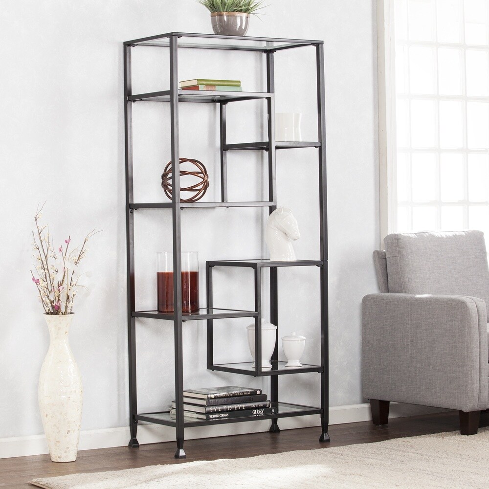 SEI Furniture Jensen Metal Asymmetrical Display Bookcase Etagere