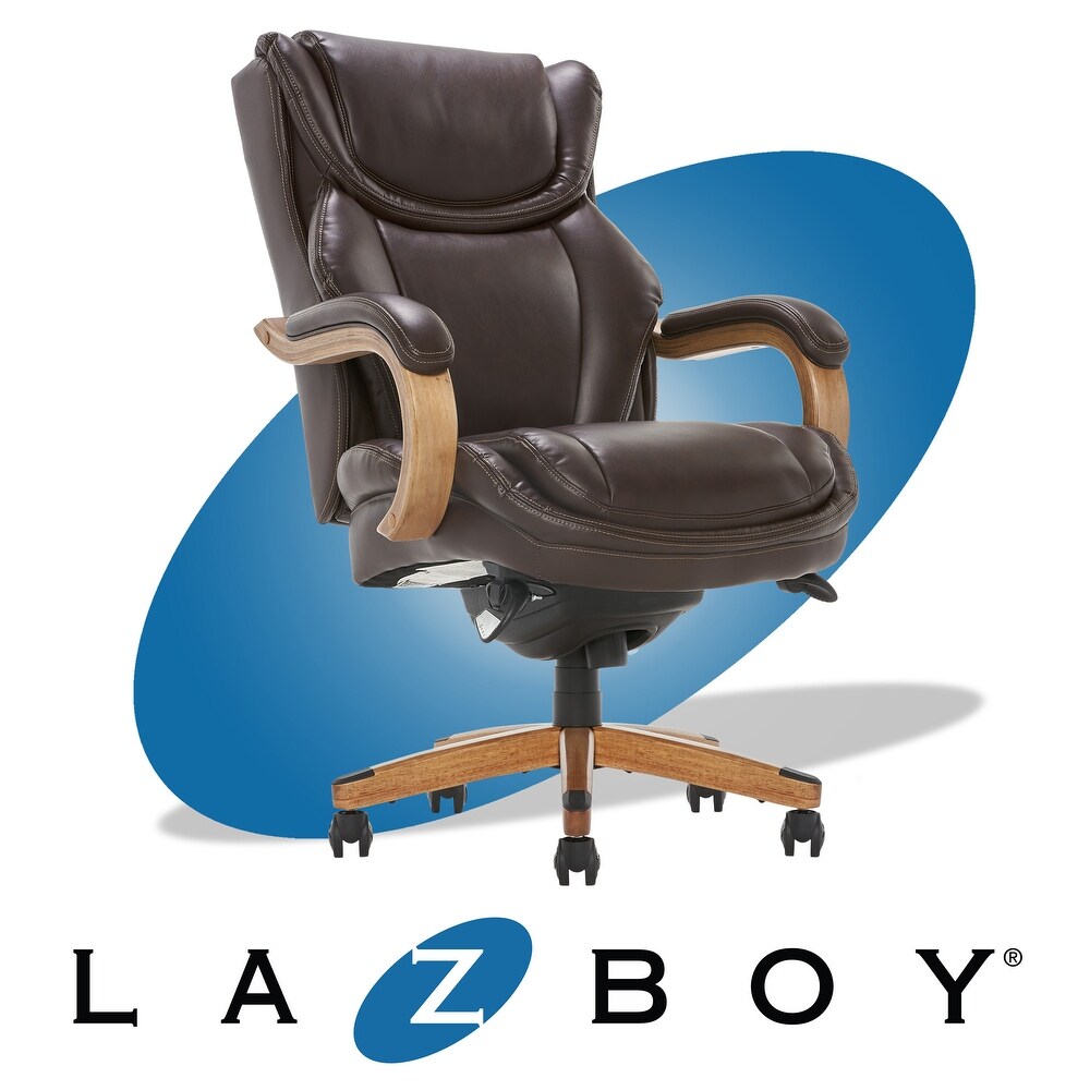 La Z Boy Harnett Big and Tall Executive Office Chair with Comfort Core Cushions  Ergonomic High Back Chair with Solid Wood Arms