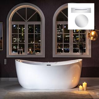 WOODBRIDGE Padova 71 in. Acrylic Freestanding Double Slipper Whirlpool and Air Bathtub with Drain and Overflow Included in White HBT5760