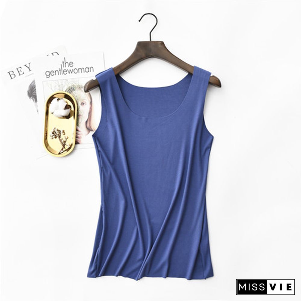 Spring Summer Tank Tops Women Sleeveless Round Neck Loose T-Shirt Ladies Vest Singlets Camisole Cotton Rib Slim Ladies Thin Vest