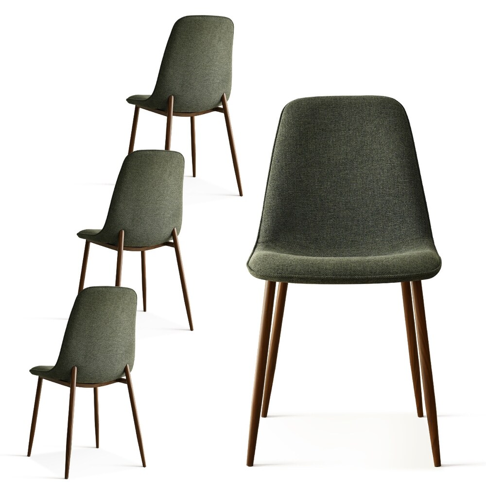 Upholstered Modern Back Dining Chair with Walnut Leg (Set of 4)