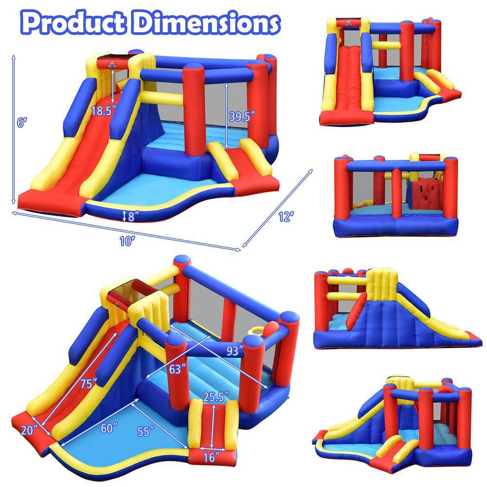 Gymax Inflatable Bouncy Castle House Kids Jumping Bounce House wDouble Slides and 550-Watt Air Blower GYM10600