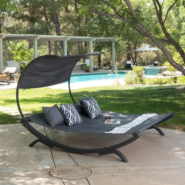 1Piece Solid Wood Outdoor Daybed with Two Pillows and Canopy