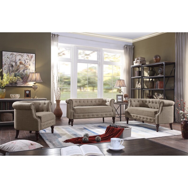 Rosevera Three Piece Living Room Tufted Sofa Set  Chesterfield
