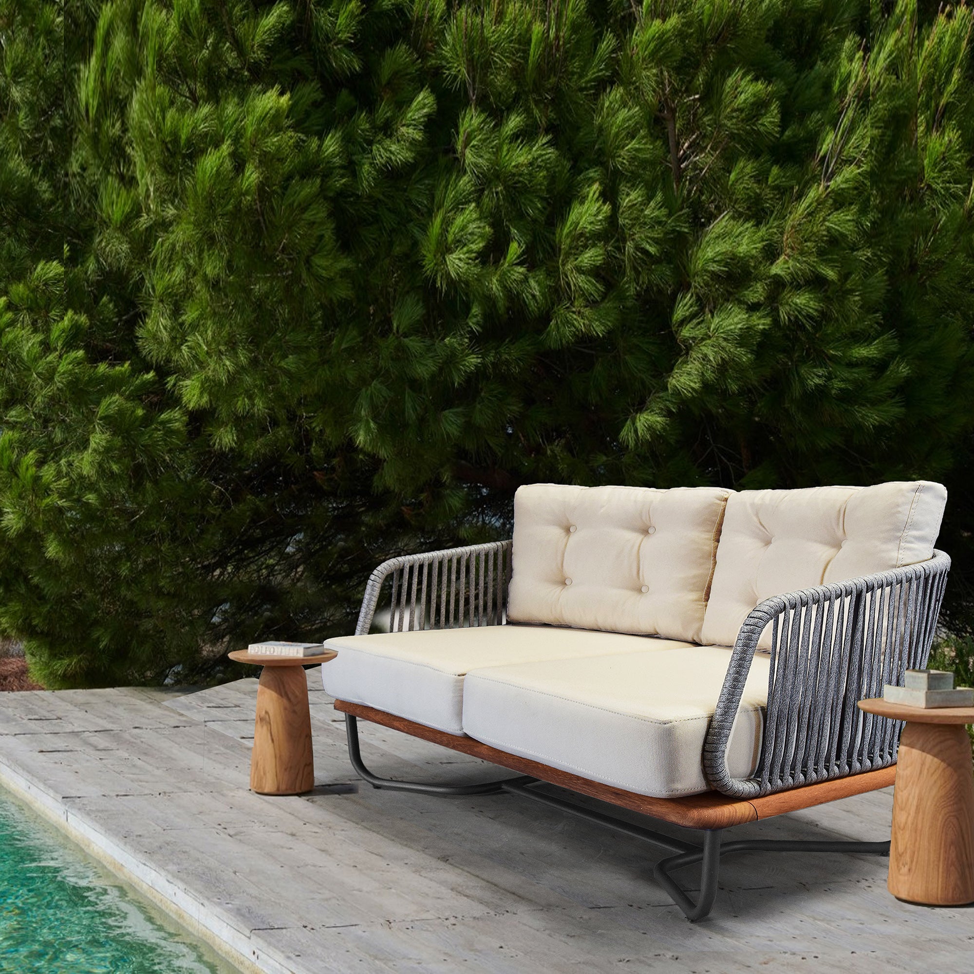 Forsa Solid Teak Wood And Aluminum Outdoor Sofa 1836462 (Mythra Sofa)