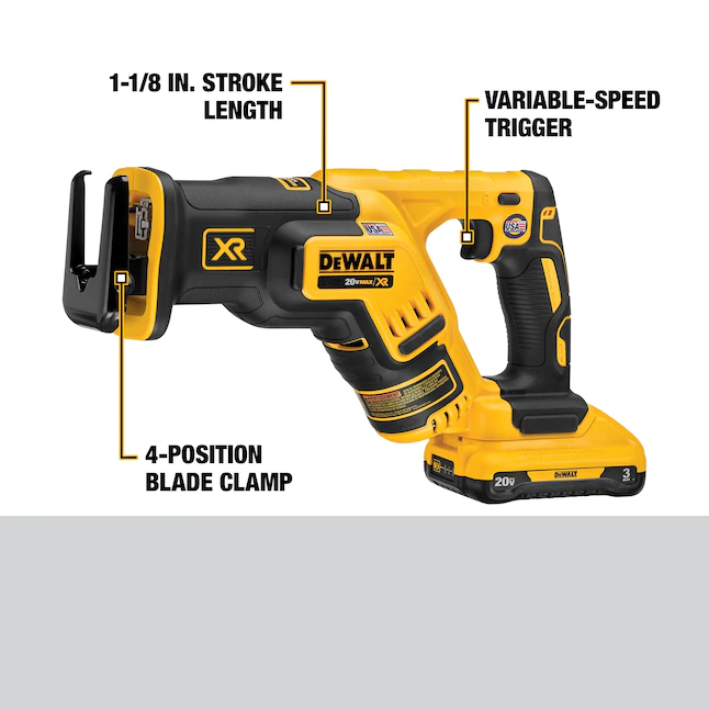 DEWALT DCS367L1 20-Volt MAX XR Cordless Brushless Compact Reciprocating Saw with (1) 20-Volt Battery 3.0Ah and Charger