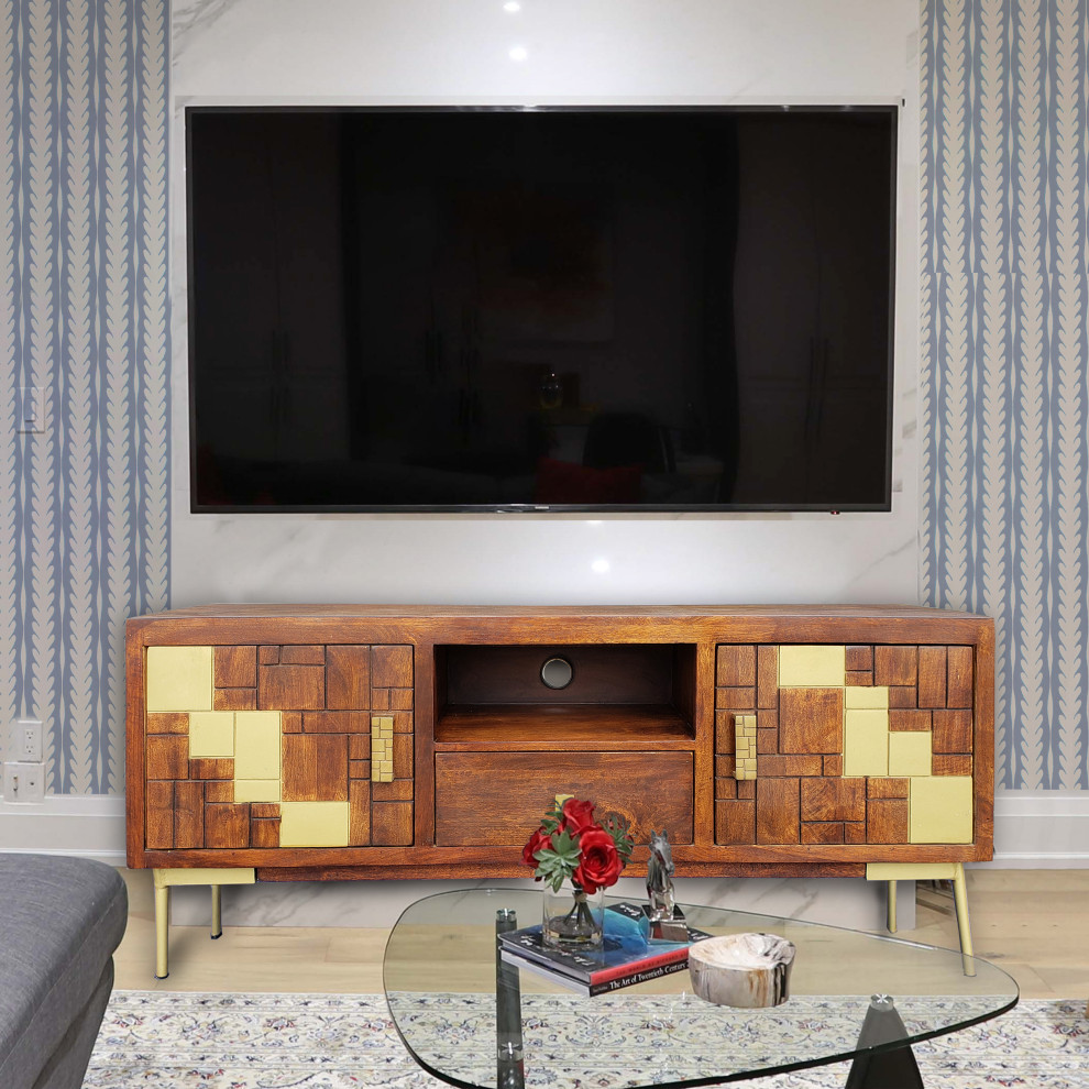 Montevideo Mango Wood Media Center   Midcentury   Entertainment Centers And Tv Stands   by Chic Teak  Houzz