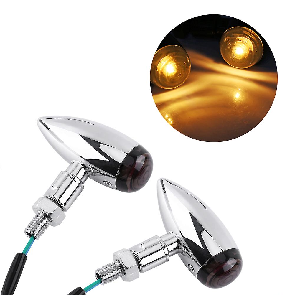 2pcs Motorcycle Bullet Amber Led Turn Signals Indicator Lighting Lamp Silver