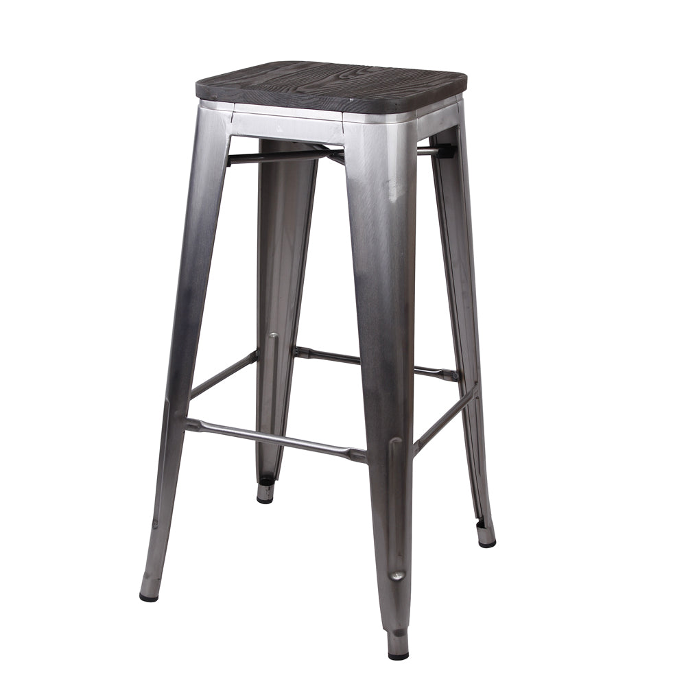 GIA Design Group 30 Inch Bar Height Backless Metal Stool with Dark Wood Seat， Gunmetal