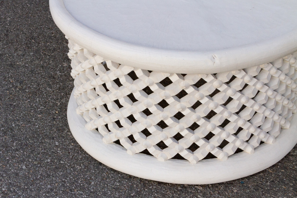 Aged White Bamileke Round Table   Farmhouse   Coffee Tables   by De cor  Houzz