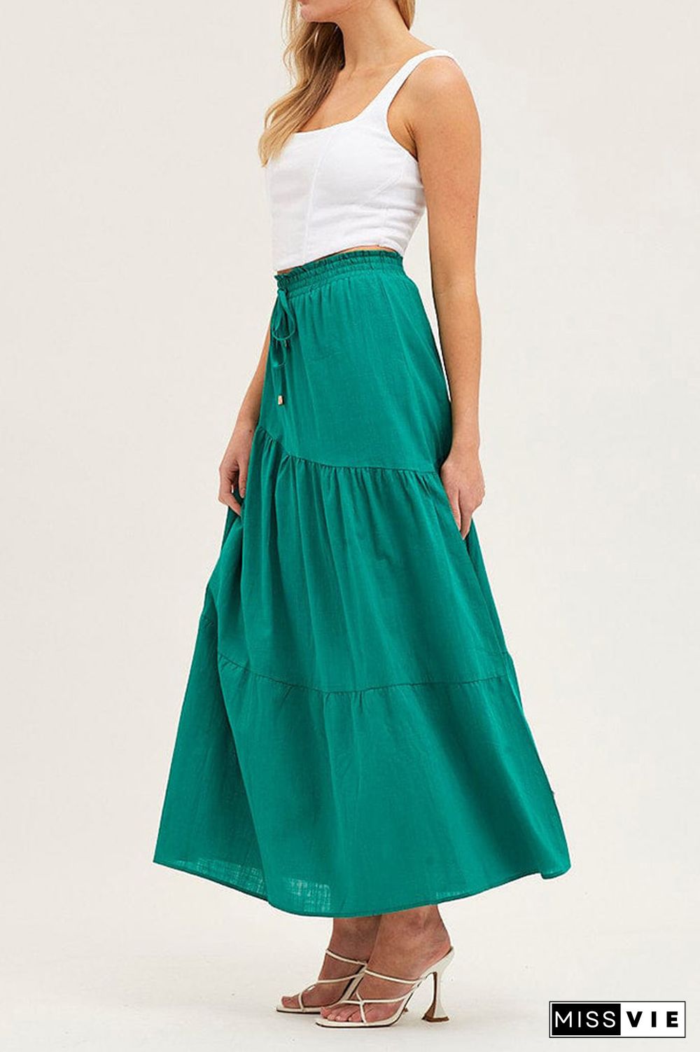 Drawstring High Waist Splicing Skirt Dress