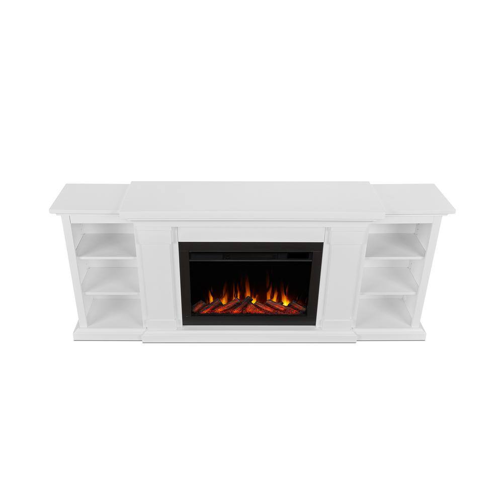 Real Flame Winterset Slim 74 in. Freestanding Wooden Electric Fireplace TV Stand in White 8022E-W