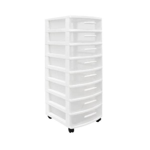 MQ 8-Drawer Resin Rolling Storage Cart in White and Clear 450-WHT