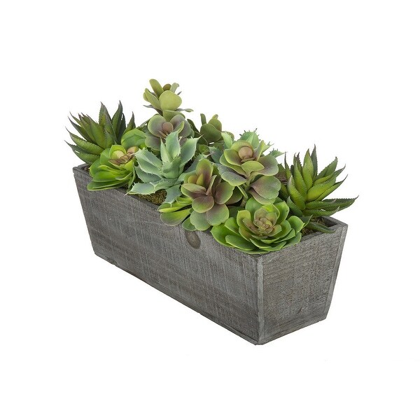 Faux Succulent Garden in Wood Washed Ledge Planter