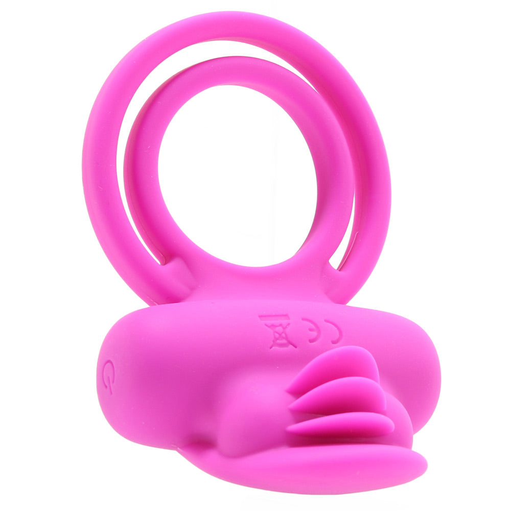 Dual Clit Flicker Vibrating Cock Ring in Pink