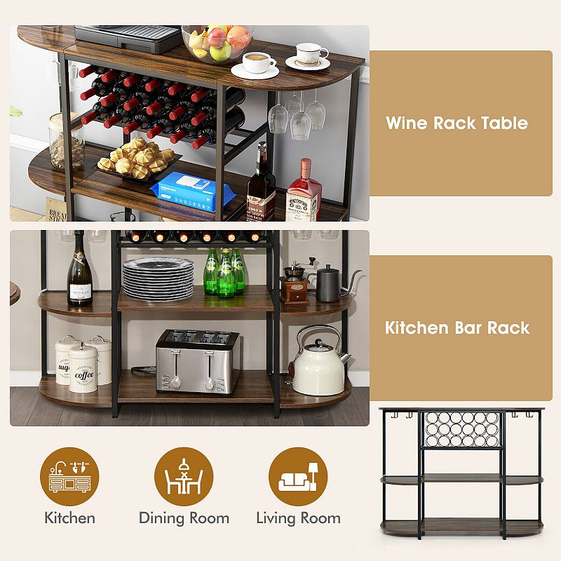 47 Inches Wine Rack Table with Glass Holder and Storage Shelves