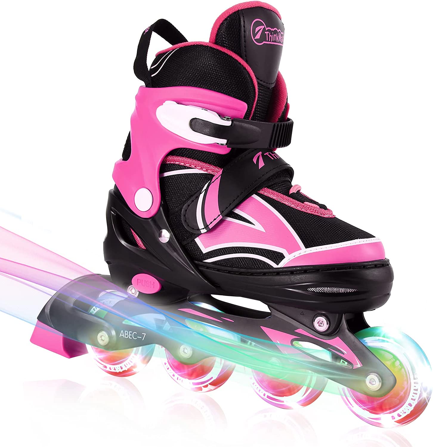 Inline Skates for Kids Girls Boys with Full Light Up Wheels， Adjustable Roller Blades for Youth Beginner Adults Indoor Outdoor (Pink Small)