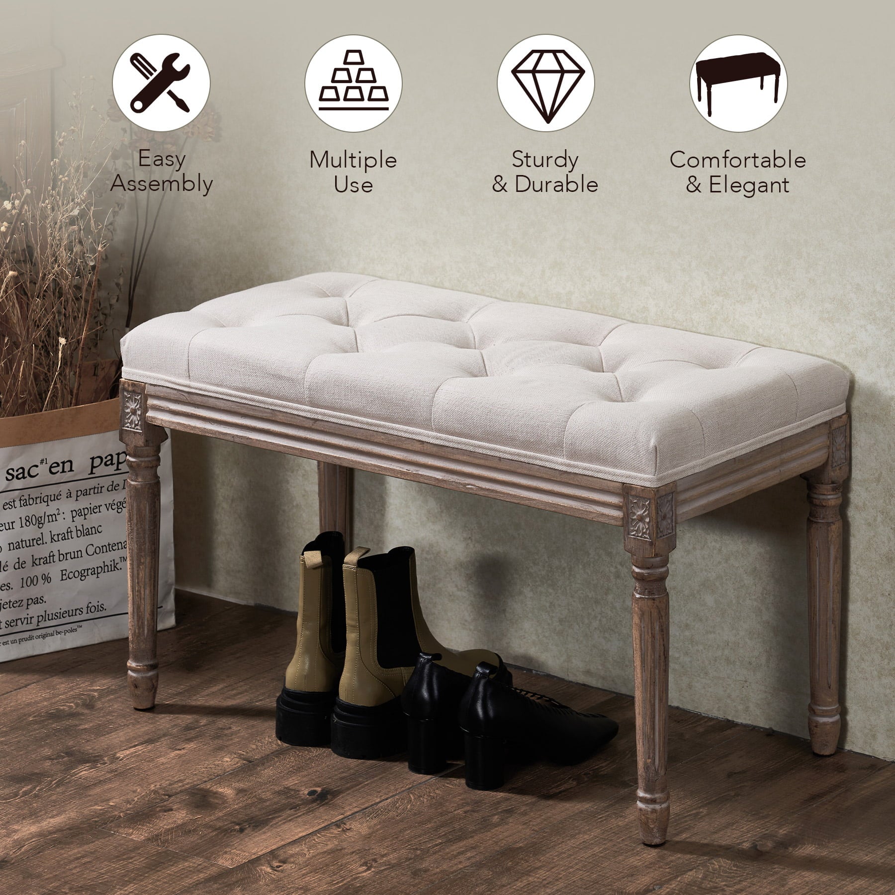 Upholstered Entryway Bench Piano Bench Shoe Bench for Living Room Bedroom More