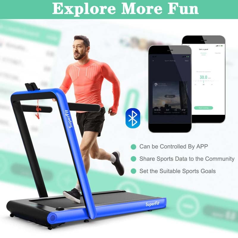 2 in 1 4.75HP Folding Treadmill, Under Desk Electric Treadmill, Portable Running Machine with APP Control, LED Touch Screen, Bluetooth Speaker