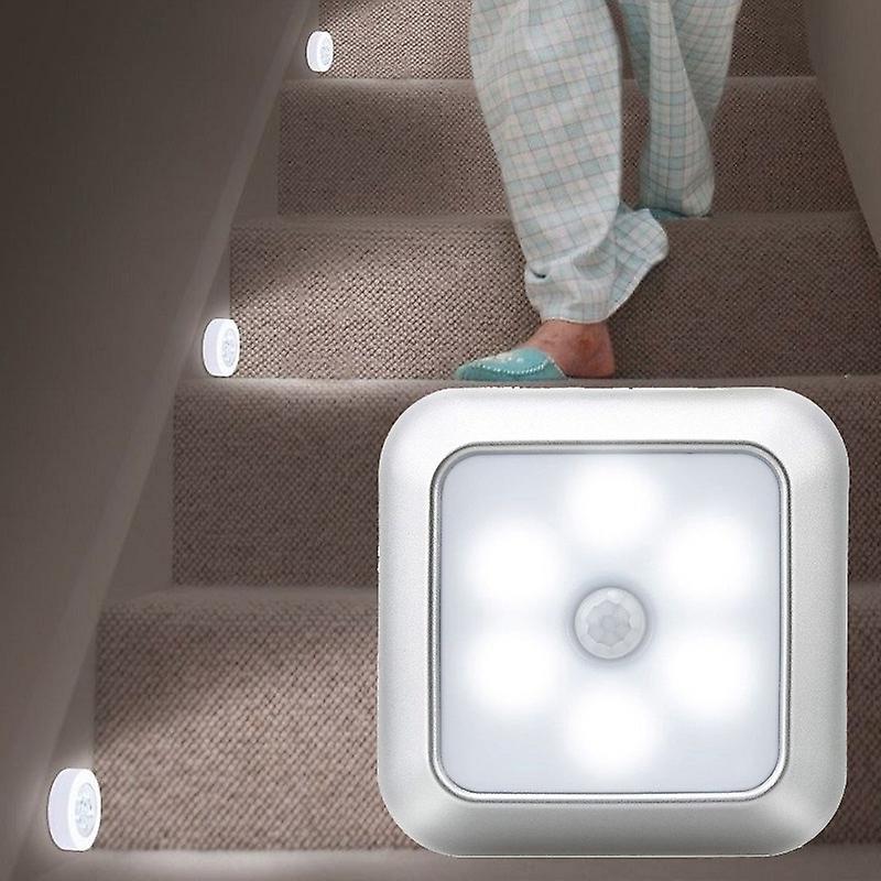 6led Square Motion Sensor Night Light Pir Induction Under Cabinet Lights Stairs Kitchen Closet Lamp