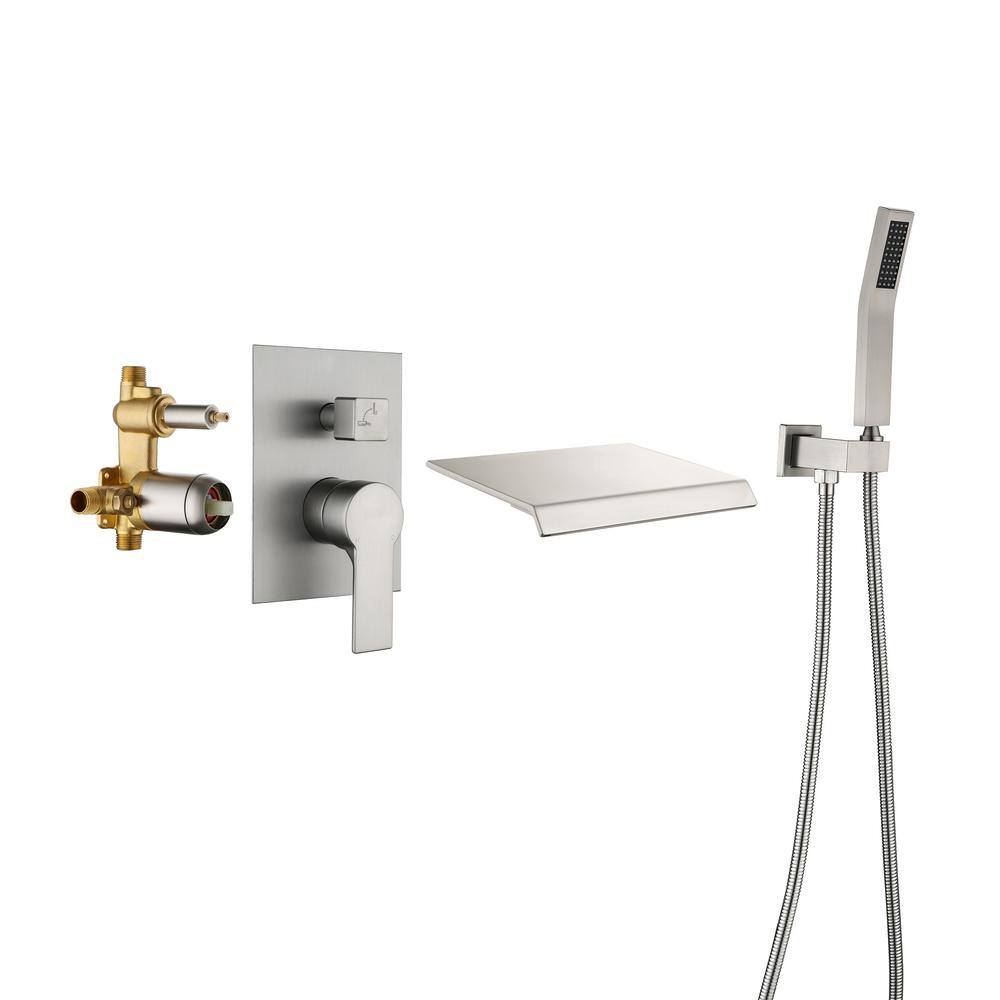 Miscool Forest Single-Handle Wall Mount Roman Tub Faucet with Hand Shower with Ceramic Disc in Brushed Nickel SHSMDH10C021BNL