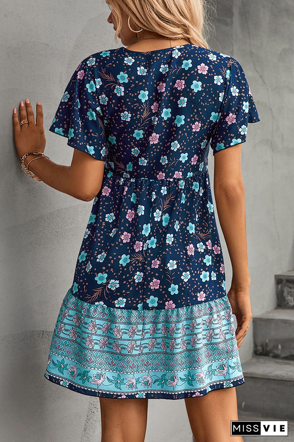 Floral Print Short Sleeve Loose Dress Wholesale