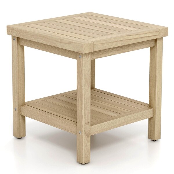 1/2 PCS 2Tier Outdoor Side Teak Wood End Table w/ Storage Shelf