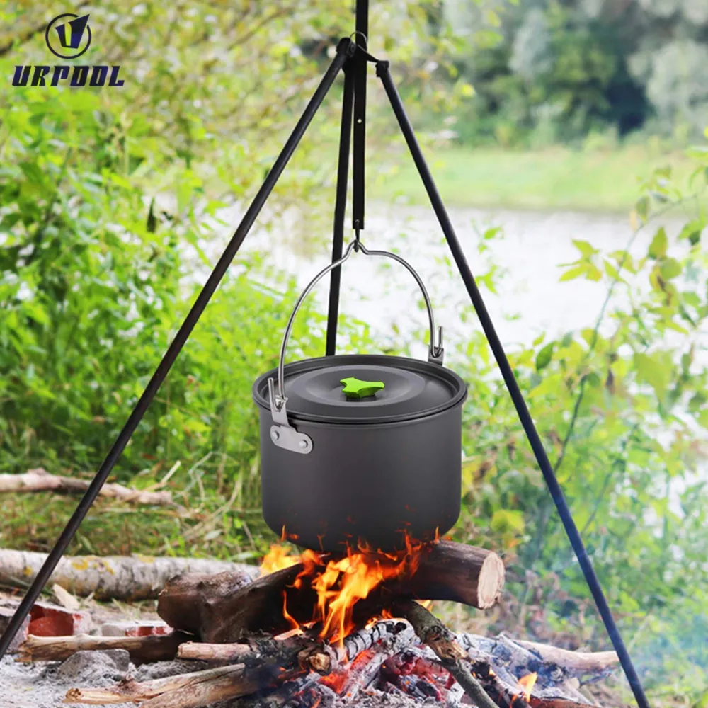 Easy carry Camping Cooking Cookware Set Outside Camping Hanging Pot Pan and Kettle with carry bag for outdoor cooking and hiking