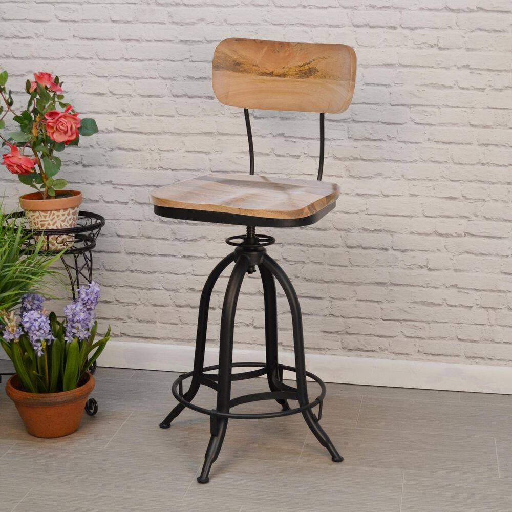 Carolina Chair and Table Mason 38.25 NaturalBlack with Backrest Adjustable Stool 1624WBNMNGTBK