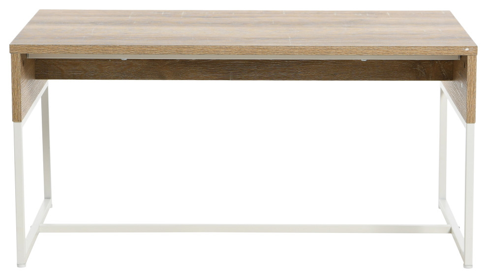 Wrap Rectangular Coffee Table Coastal Oak Rustic Wood Grain and White Metal   Transitional   Coffee Tables   by Household Essentials  Houzz