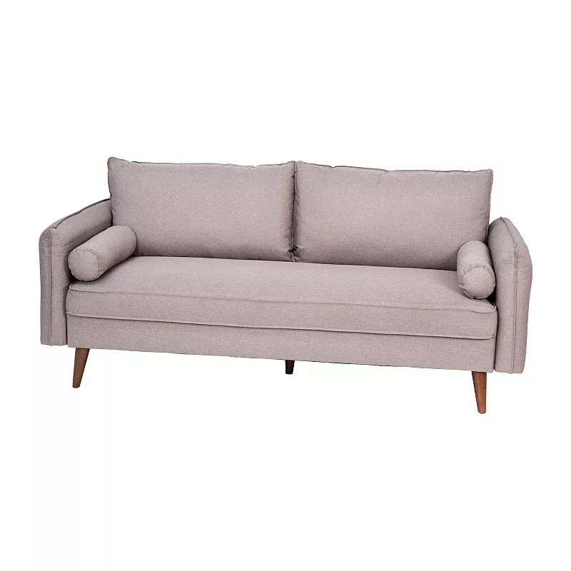 Emma and Oliver Carthage Upholstered Mid-Century Modern Pocket Spring Sofa with Wooden Legs and Removable Back Cushions