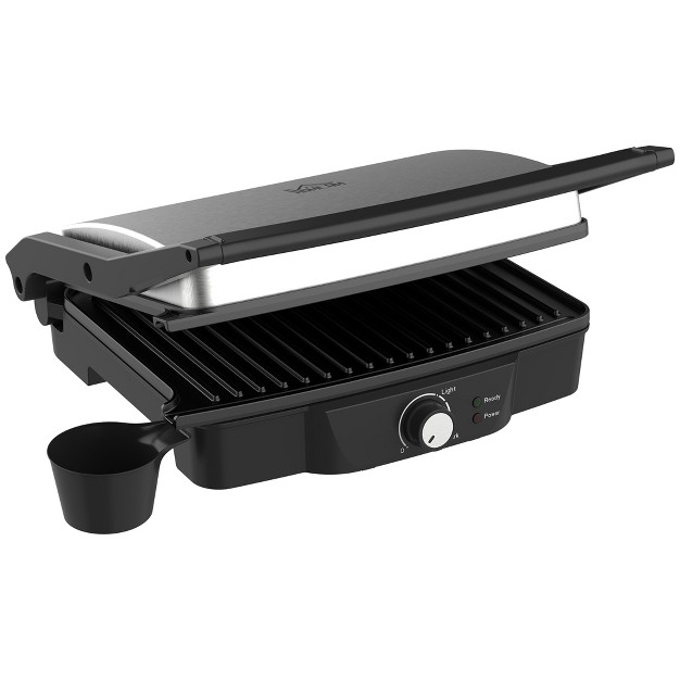 Homcom 4 Slice Panini Press Grill Stainless Steel Sandwich Maker With Non stick Double Plates Locking Lids And Drip Tray Opens 180 Degrees