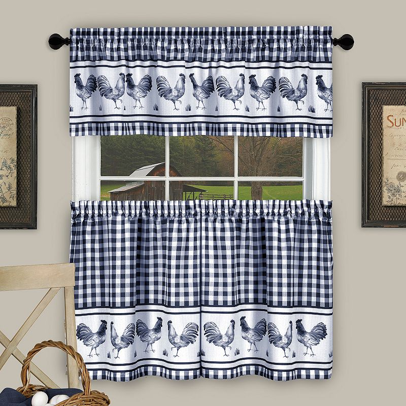 Achim Barnyard Rooster Plaid Tier and Valance Kitchen Curtain Set