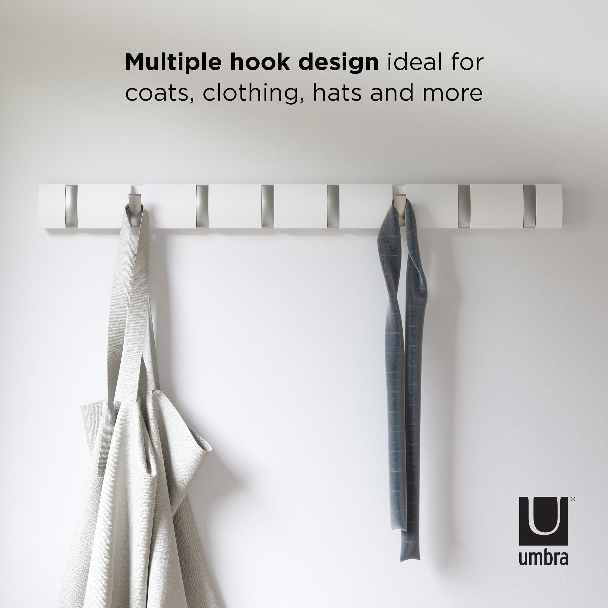 Umbra Flip 8 Hook Wall Mounted Coat Rack White