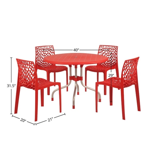 Delfino Round Table and Karissa Patio Chairs 5Piece Outdoor Lounge Set