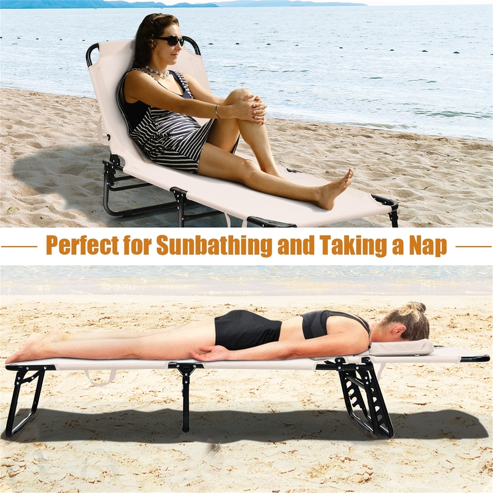 Outdoor Folding Chaise Beach Pool Patio Lounge Chair Bed