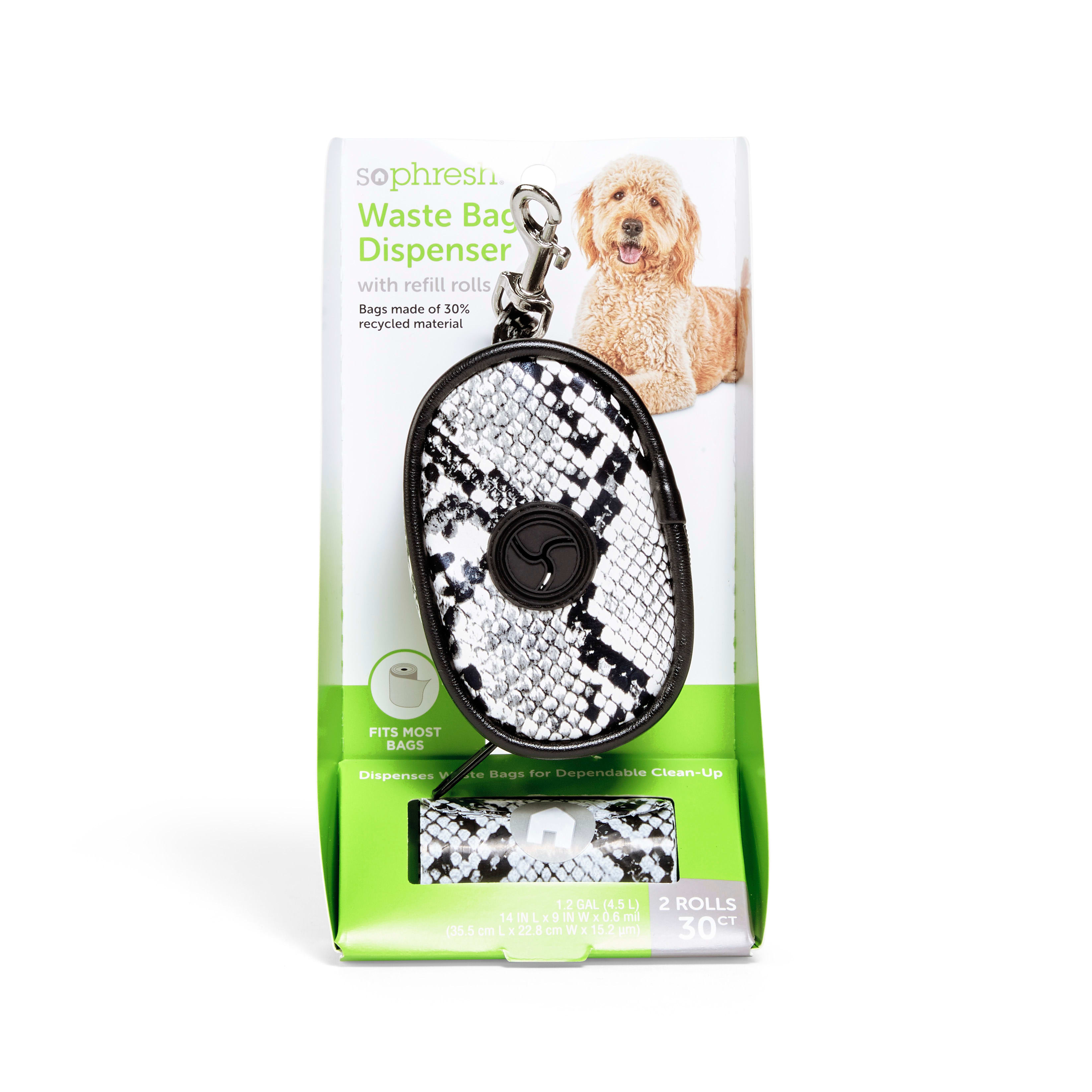 So Phresh Snake-Print Fabric Dog Waste Bag Dispenser with Refill Rolls