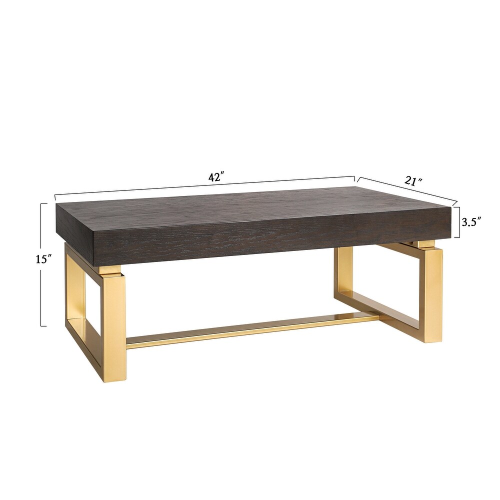 Luxury Modern Farmhouse Rectangle Oak Wood Gold Accent Coffee Table Living Room